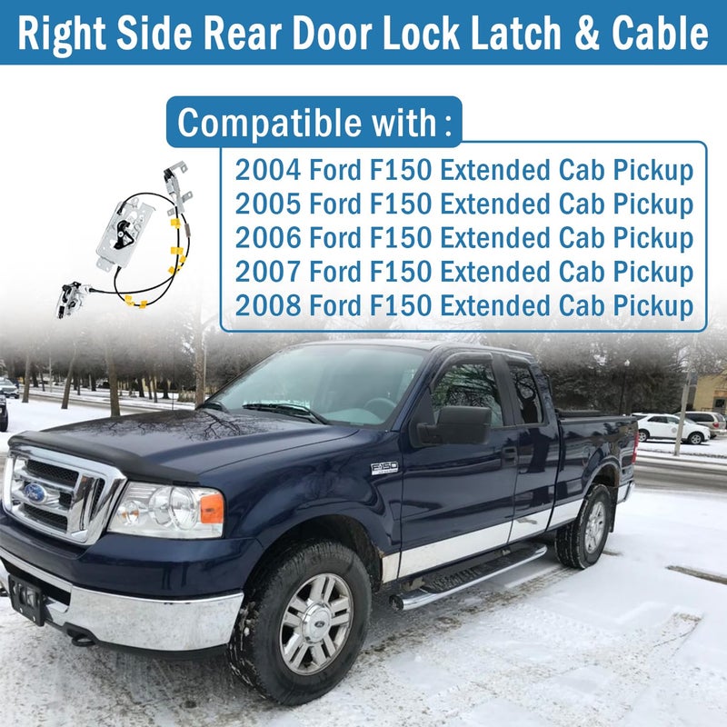 مزلاج قفل الباب الخلفي والكابل - جانب الراكب الأيمن - بديل لسيارة Ford F150 الممتدة 2004-2008، مجموعة مزالج القفل العلوية والسفلية تحل محل # 8L3Z-18264A00-B 6L3Z-18264A00-B - Image 2